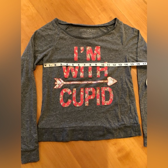 Fifth Sun Gray Top with Pink Cupid Graphic, long sleeve, size Small blouse women - Picture 4 of 6